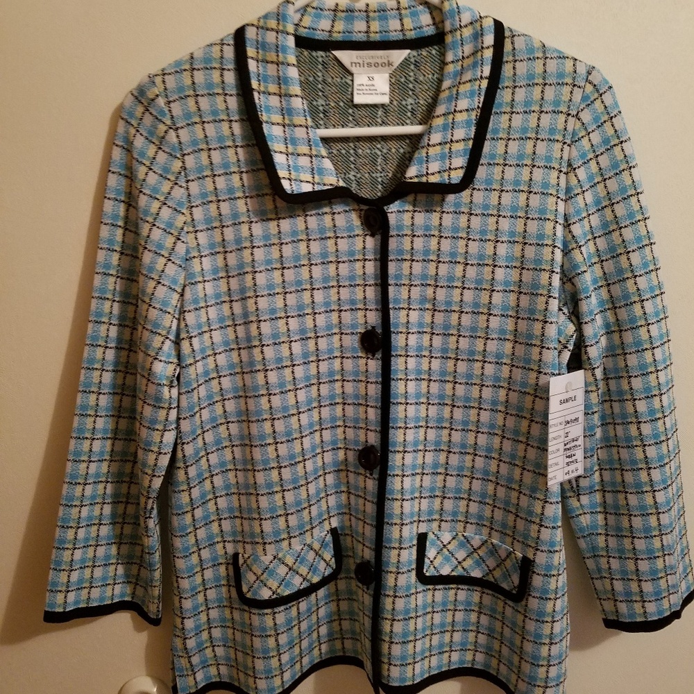 Misook XS teal & black plaid jacket blazer cardiga